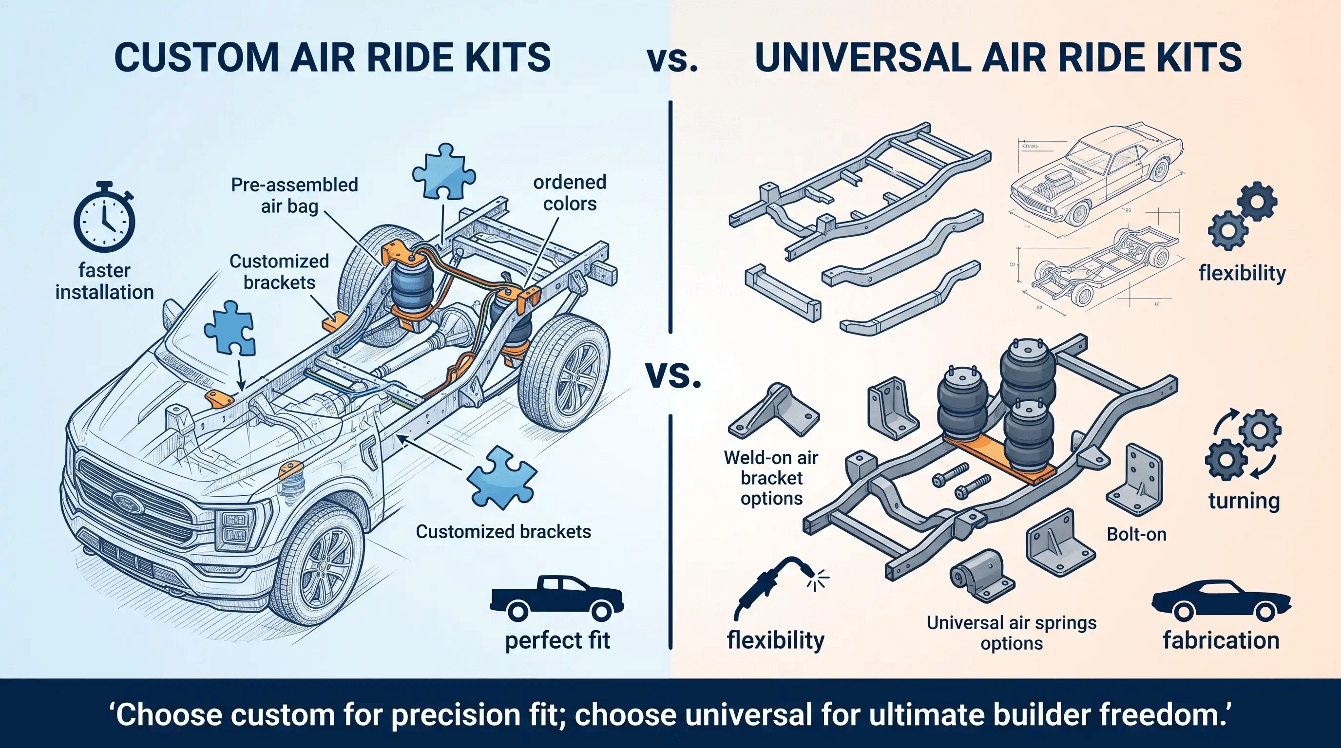 Pros and Cons Custom Air Ride Kits vs. Universal Air Ride Kits